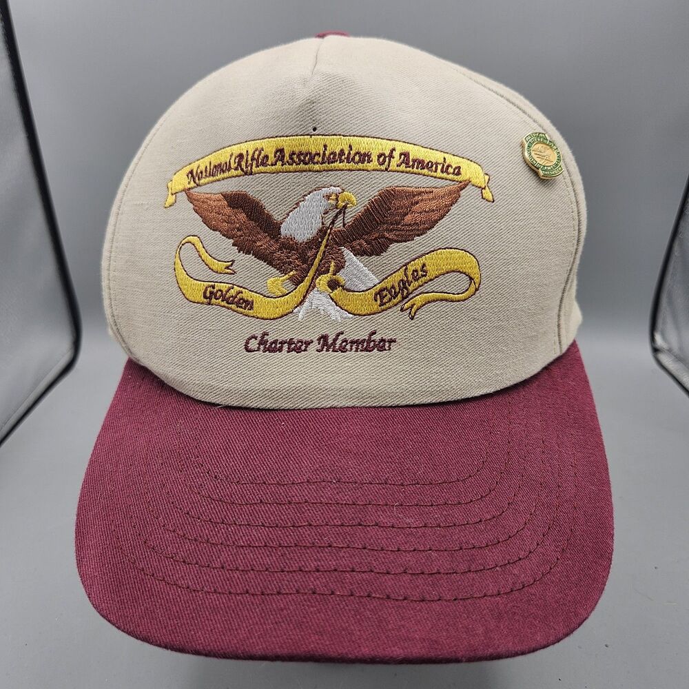 Vintage NRA Golden Eagle Hat Cap Strap Back Mens Pin Adjustable  Two Tone